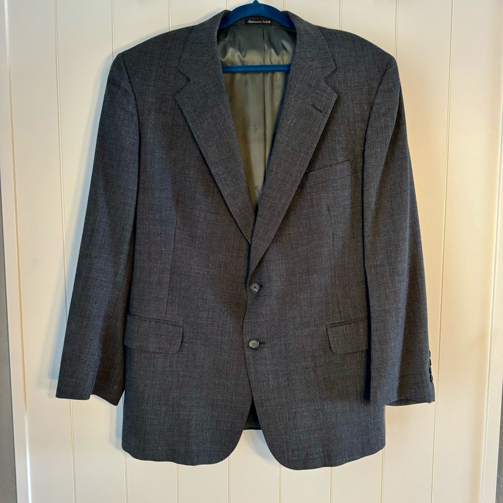 Vintage DAKS London Wool Tattersall Pattern‎ Grey Gray Blazer Sport Coat 42R